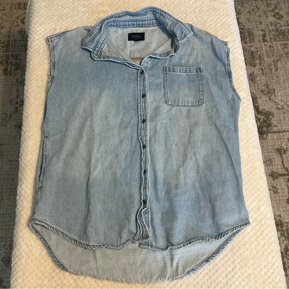 RISEN Womens Jean Denim Shirt Sleeveless Denim Button-Up Shirt Small - Picture 3 of 12